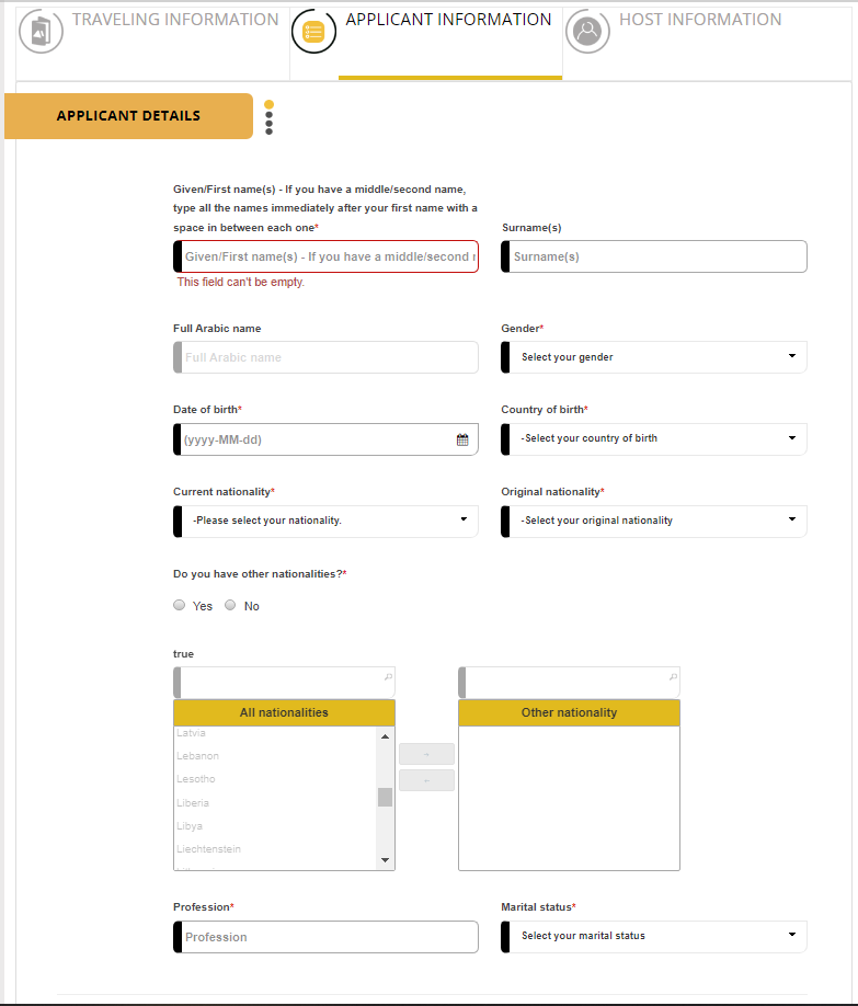 información del aplicante