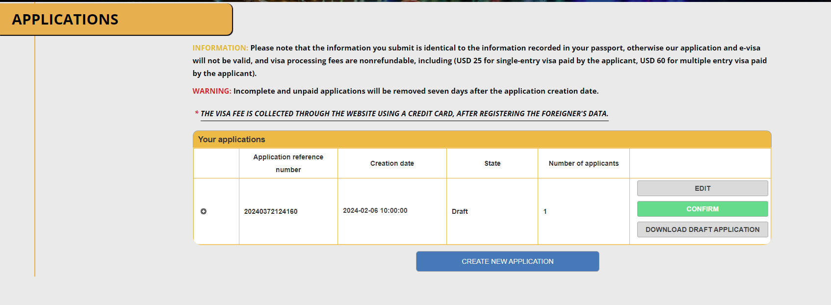 Pago de la tarifa de solicitud de visa electrónica