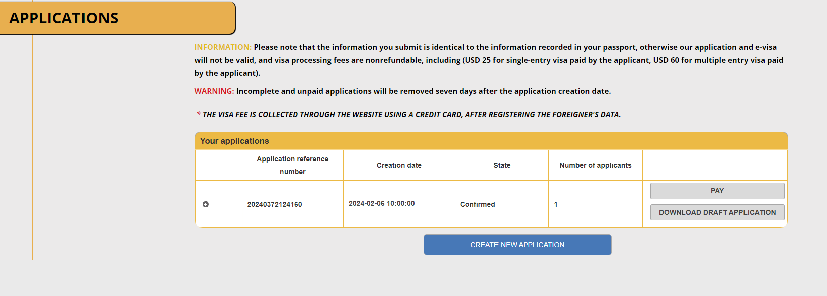 Envío exitoso del formulario de solicitud de visa electrónica